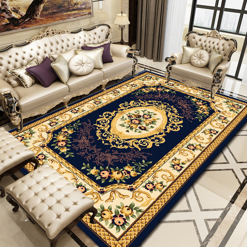 Sikunuo | Retro Floral Printed Rug Multicolor Synthetic Rug Non-Slip Back Machine Washable Indoor Rug for the Living Room