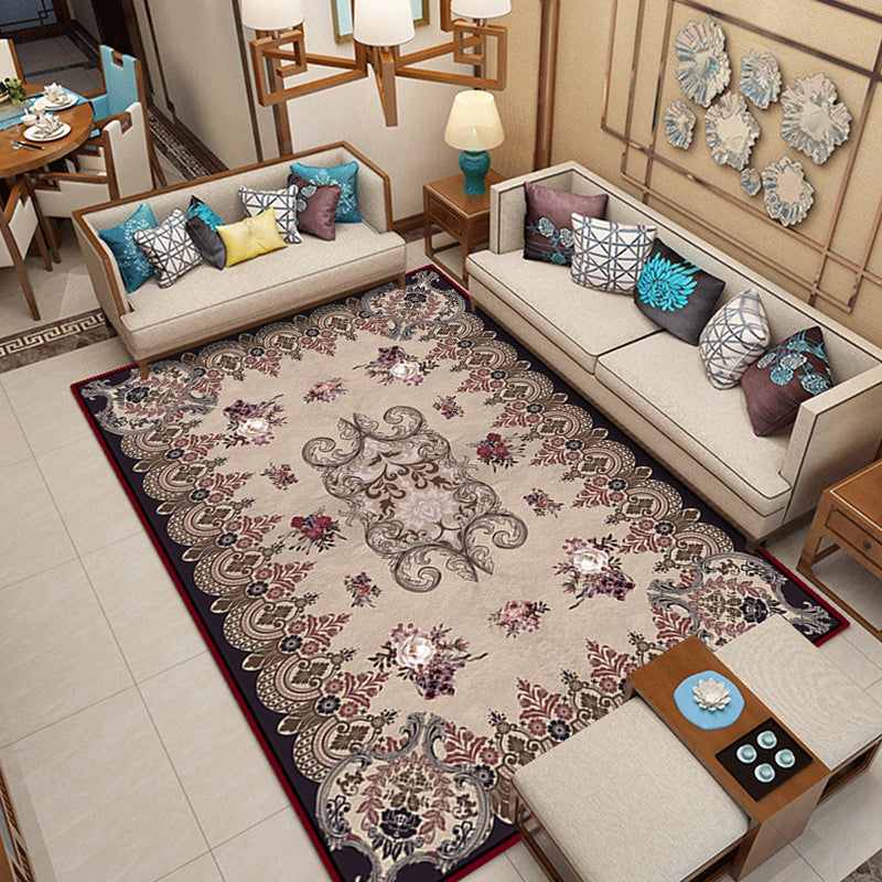 Sikunuo | Classic printed rug with floral pattern multicolored indoor rug non-slip backing pet-friendly rug
