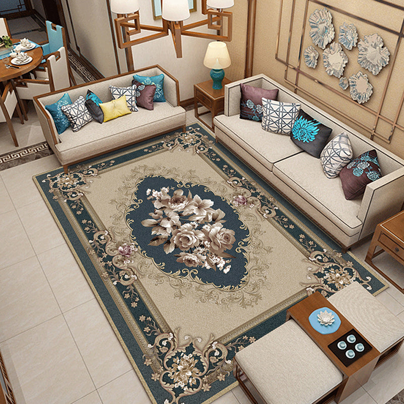 Sikunuo | Classic printed rug with floral pattern multicolored indoor rug non-slip backing pet-friendly rug