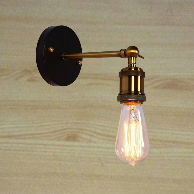 Sikunuo | Antique Brass Naked Bulb Base Wall Lamp Industrial Metal 1 Head Garage Wall Lamp with Rotatable Arm