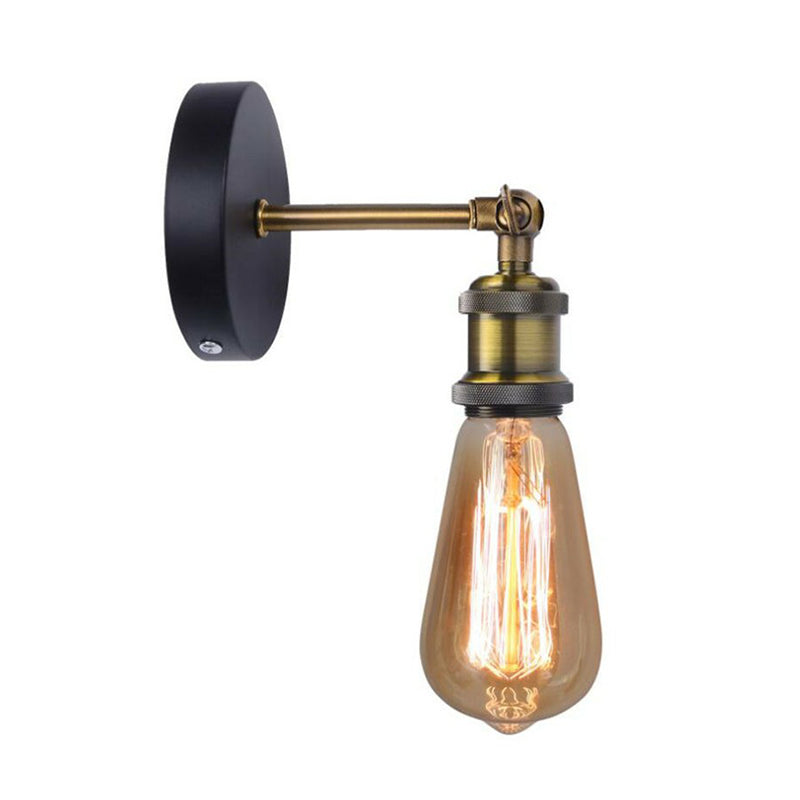 Sikunuo | Antique Brass Naked Bulb Base Wall Lamp Industrial Metal 1 Head Garage Wall Lamp with Rotatable Arm