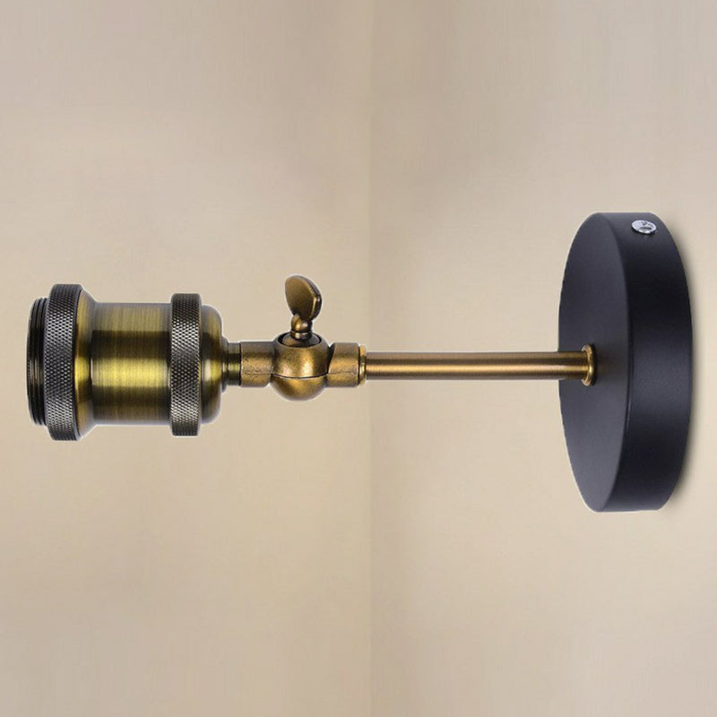 Sikunuo | Antique Brass Naked Bulb Base Wall Lamp Industrial Metal 1 Head Garage Wall Lamp with Rotatable Arm