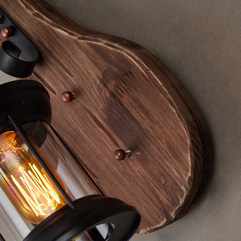 Sikunuo | Nautical Novelty Guitar Wall Light Fixture 1-Light Wooden Sconce with Lantern Lampshade