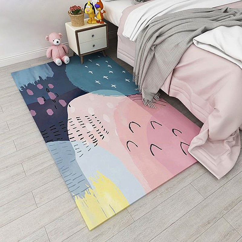 Sikunuo | Nordic bedroom carpet multicolored color block indoor carpet cotton blend easy maintenance washable rug