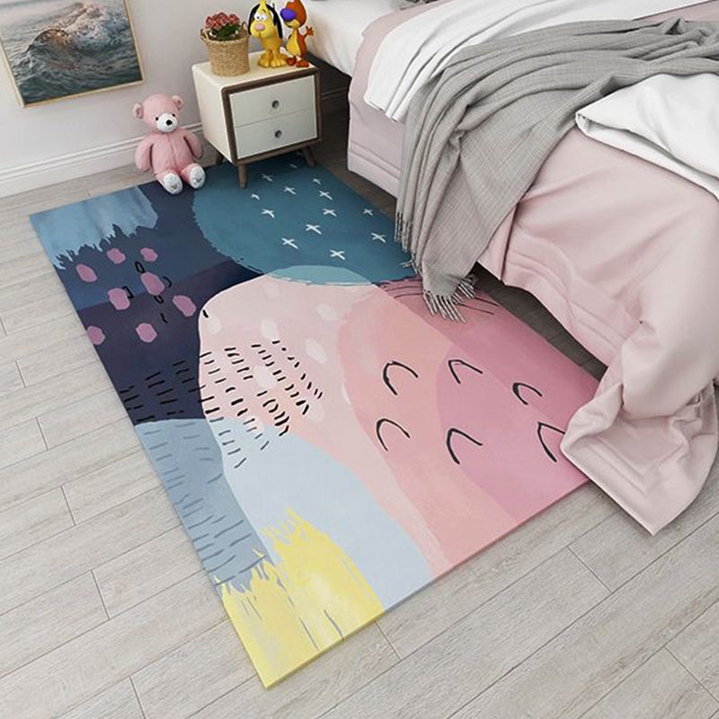 Sikunuo | Nordic bedroom carpet multicolored color block indoor carpet cotton blend easy maintenance washable rug
