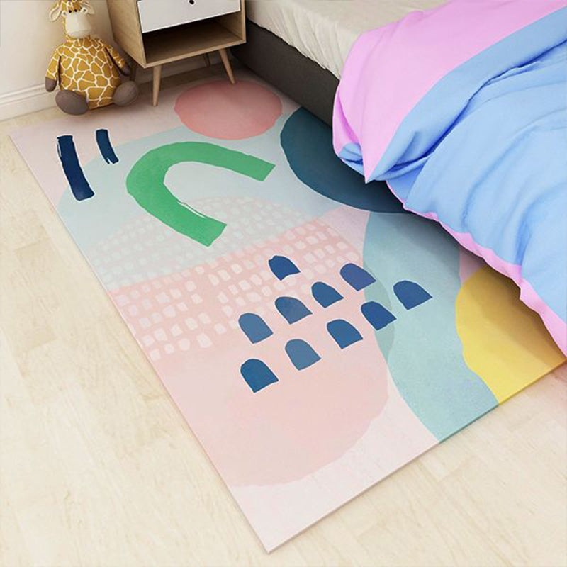 Sikunuo | Nordic bedroom carpet multicolored color block indoor carpet cotton blend easy maintenance washable rug