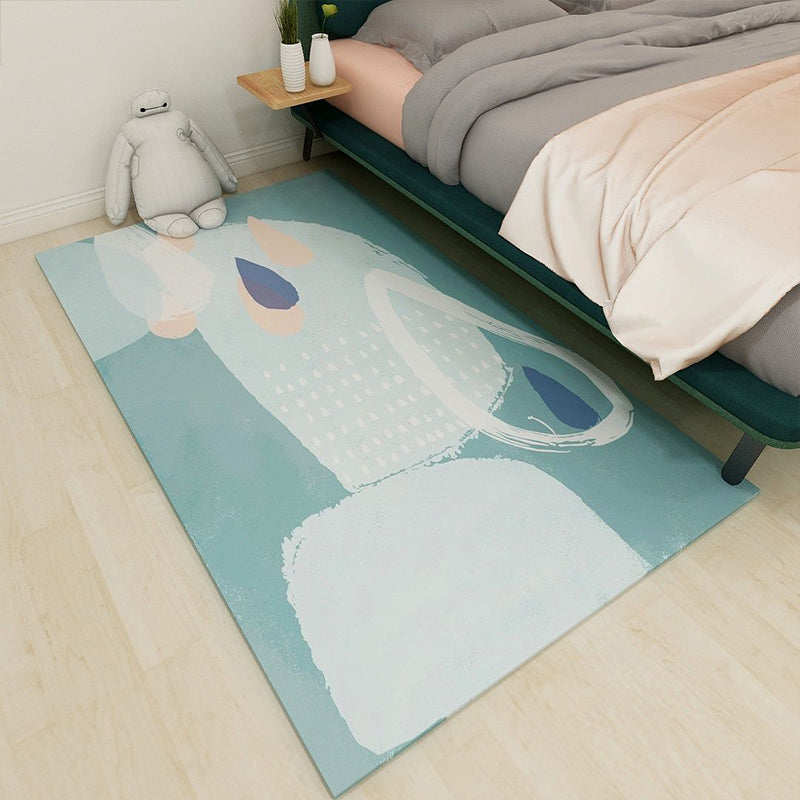 Sikunuo | Nordic bedroom carpet multicolored color block indoor carpet cotton blend easy maintenance washable rug