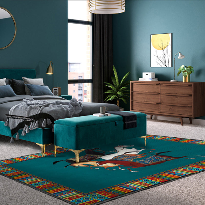Sikunuo | Modern bedroom carpet Multicolor animal print indoor carpet Polyester non-slip backing pet-friendly rug