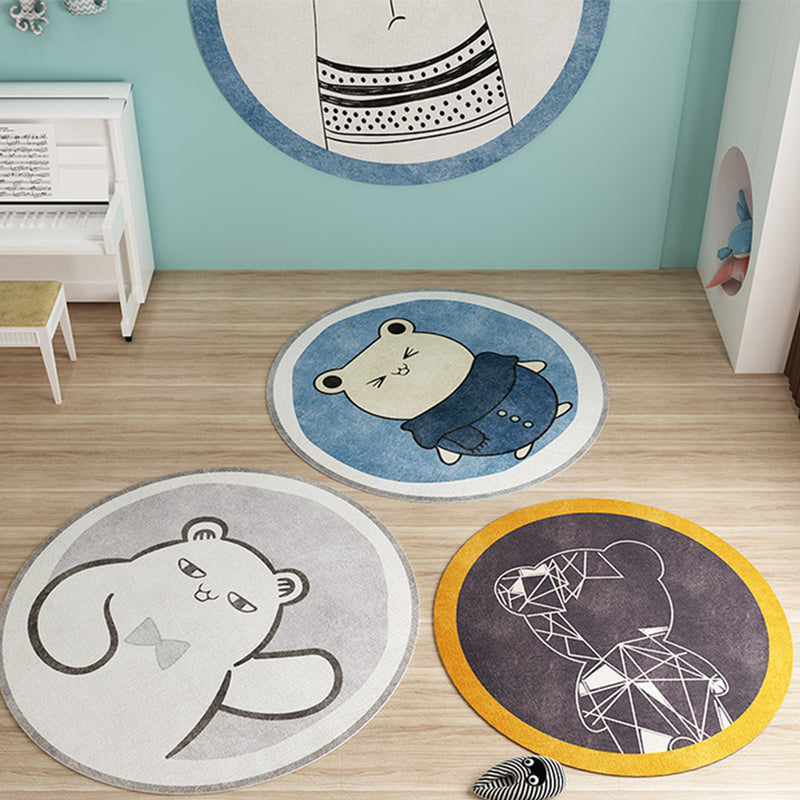 Sikunuo | Nordic Cartoon Printed Rug Multicolored Synthetic Area Rug Non-Slip Back Pet-Friendly Indoor Rug for Children
