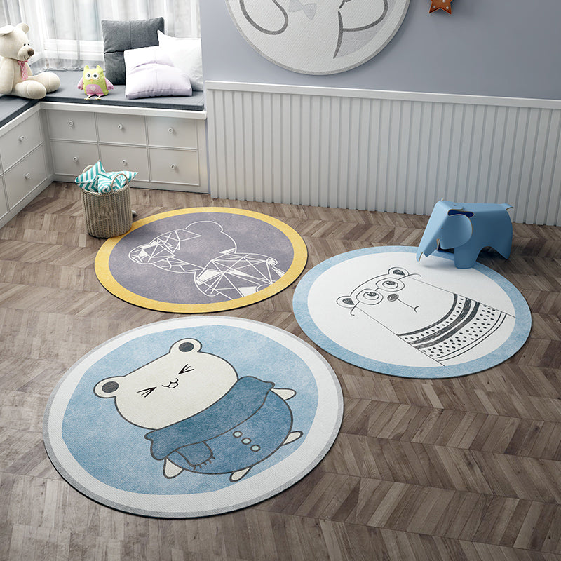 Sikunuo | Nordic Cartoon Printed Rug Multicolored Synthetic Area Rug Non-Slip Back Pet-Friendly Indoor Rug for Children