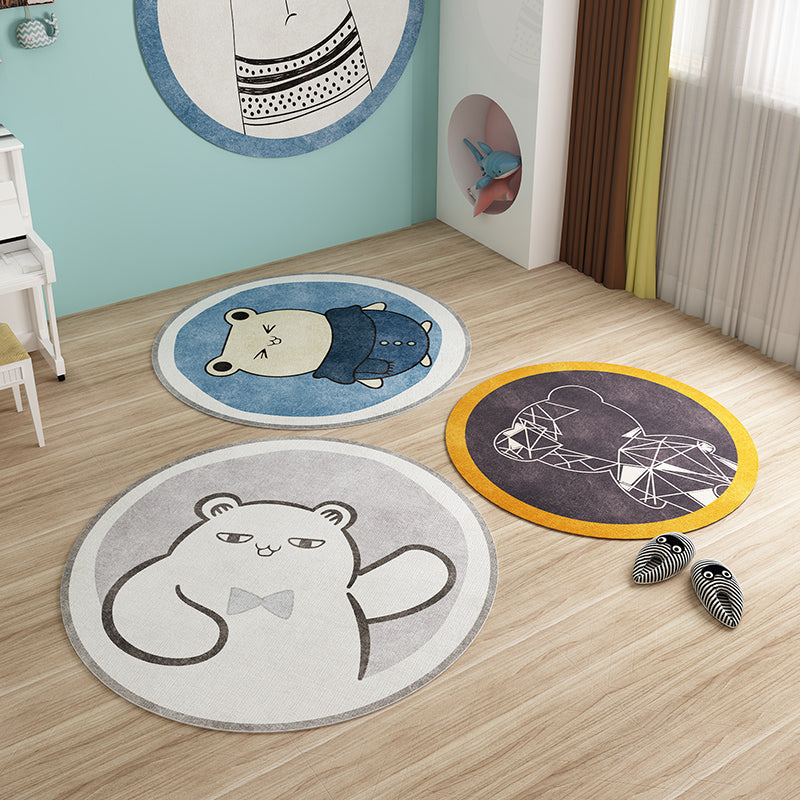 Sikunuo | Nordic Cartoon Printed Rug Multicolored Synthetic Area Rug Non-Slip Back Pet-Friendly Indoor Rug for Children