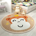 Sikunuo | Trendy Children's Room Rug Multicolored Cartoon Animal Print Indoor Rug Synthetic Easy Care Pet Friendly Washable Rug