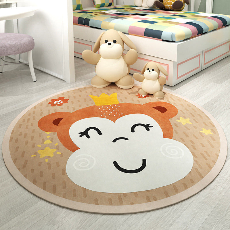Sikunuo | Trendy Children's Room Rug Multicolored Cartoon Animal Print Indoor Rug Synthetic Easy Care Pet Friendly Washable Rug