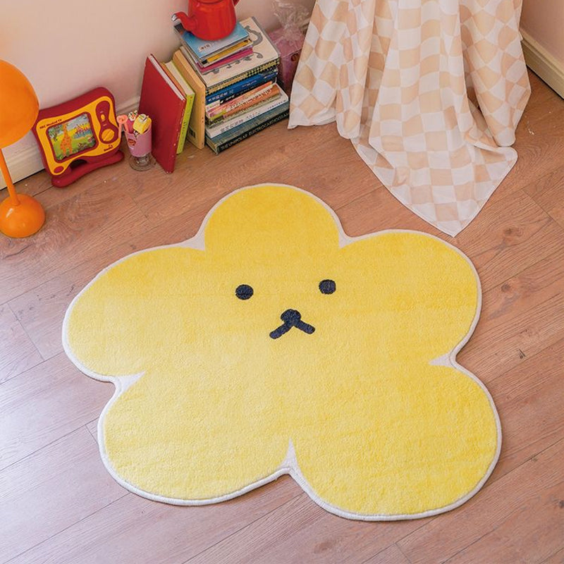 Sikunuo | Relaxing Bedroom Rug Yellow Cartoon Printed Indoor Rug Polyester Non-Slip Back Stain-Resistant Area Rug