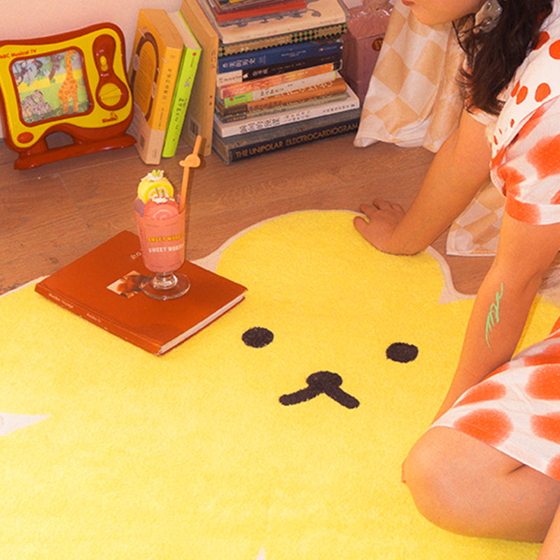 Sikunuo | Relaxing Bedroom Rug Yellow Cartoon Printed Indoor Rug Polyester Non-Slip Back Stain-Resistant Area Rug