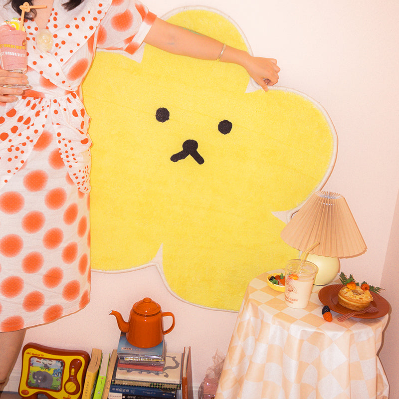 Sikunuo | Relaxing Bedroom Rug Yellow Cartoon Printed Indoor Rug Polyester Non-Slip Back Stain-Resistant Area Rug