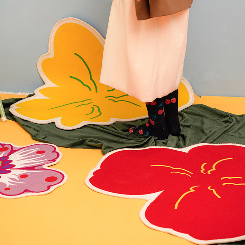 Sikunuo | Novelty Shape Plant Rug Multi Colored Decorative Rug Polypropylene Anti-slip Back Stain-resistant Rug for Room