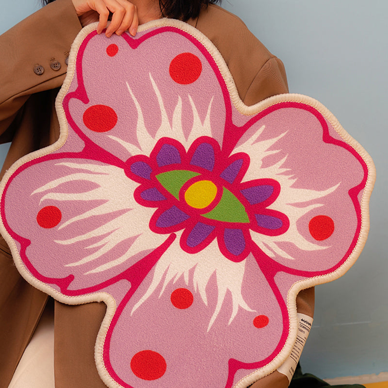 Sikunuo | Novelty Shape Plant Rug Multi Colored Decorative Rug Polypropylene Anti-slip Back Stain-resistant Rug for Room