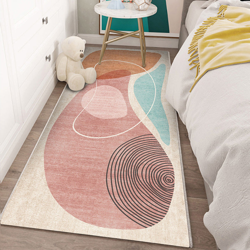 Sikunuo | Western Bedroom Carpet Multicolored Color Block Indoor Carpet Polyester Non-Slip Underlay Machine Washable Rug