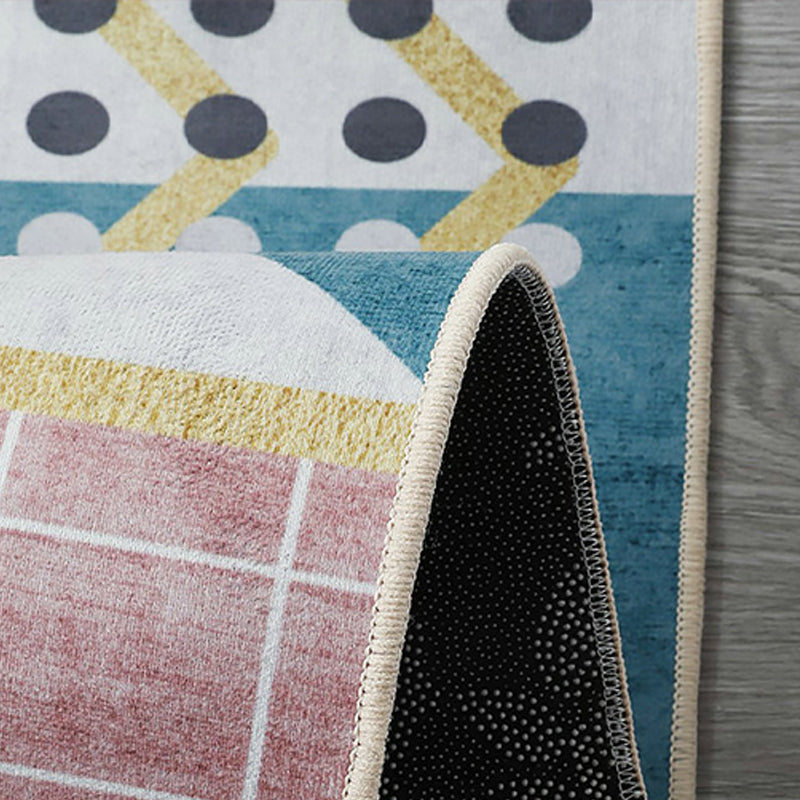 Sikunuo | Scandinavian Bedroom Rug Multicolor Color Blocked Indoor Rug Synthetic Non-slip Machine Washable Carpet
