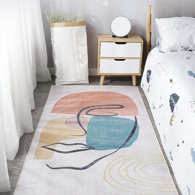 Sikunuo | Scandinavian Bedroom Rug Multicolor Color Blocked Indoor Rug Synthetic Non-slip Machine Washable Carpet
