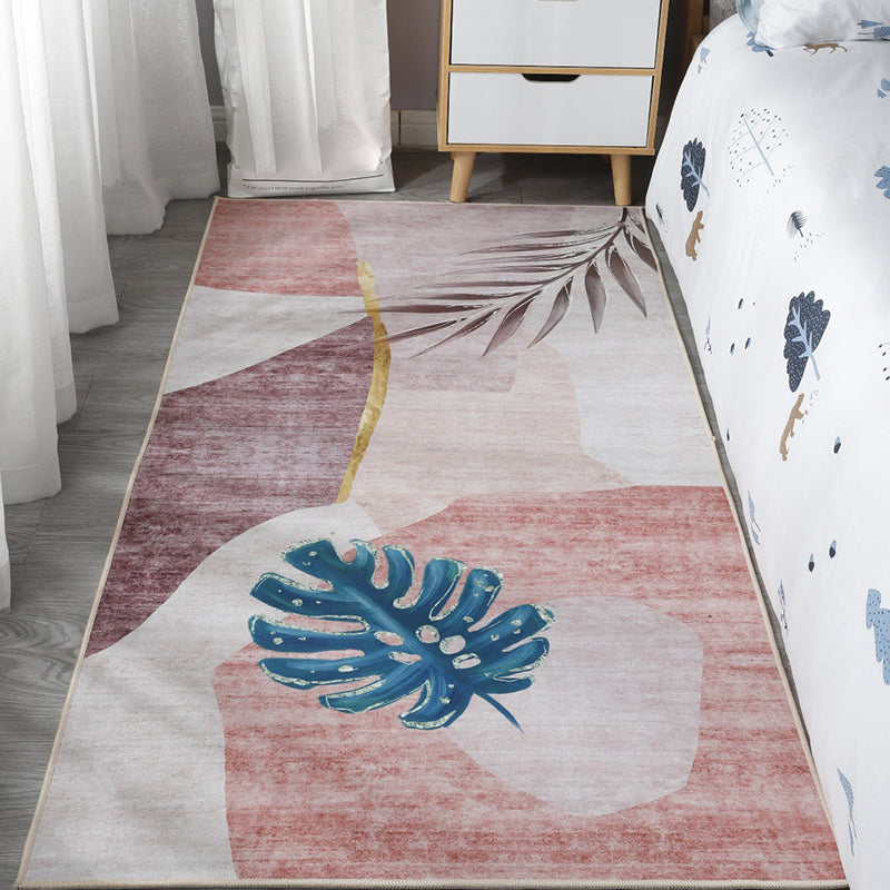 Sikunuo | Scandinavian Bedroom Rug Multicolor Color Blocked Indoor Rug Synthetic Non-slip Machine Washable Carpet