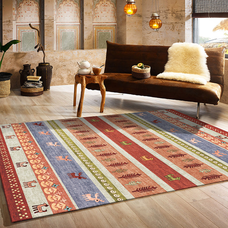 Sikunuo | Natural Living Room Carpet Multicolor Geo Pattern Indoor Carpet Polypropylene Non-Slip Machine Washable Area Rug