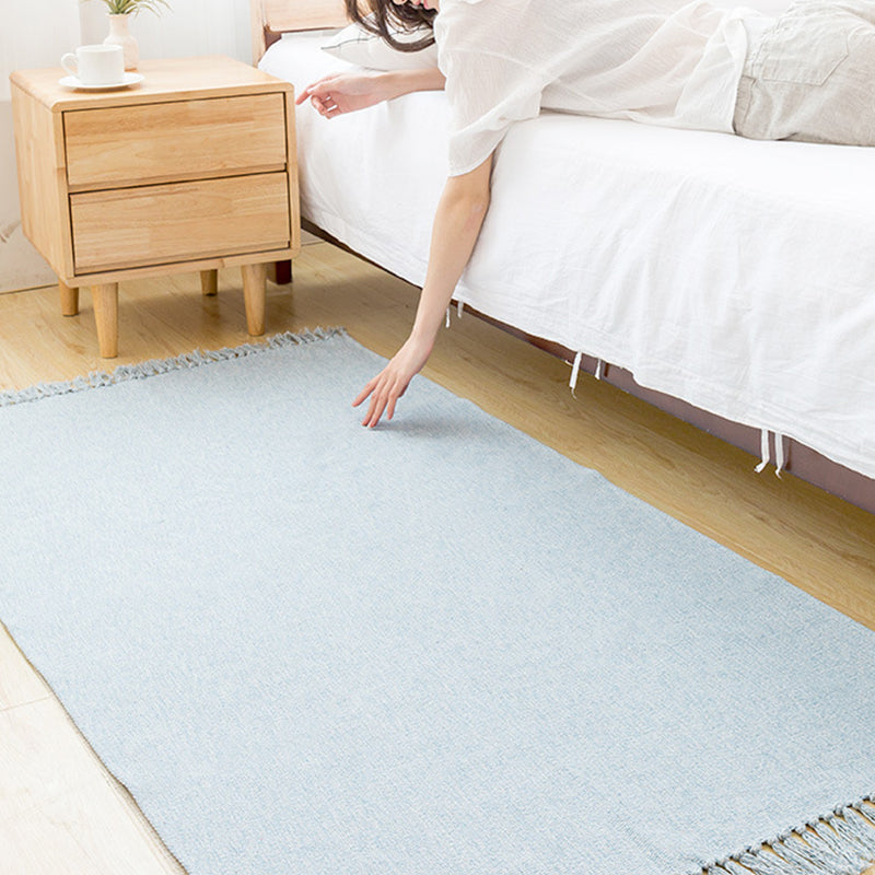 Sikunuo | Land bedroom carpet multicolored solid color carpet cotton pet friendly easy to maintain indoor carpet with tassels