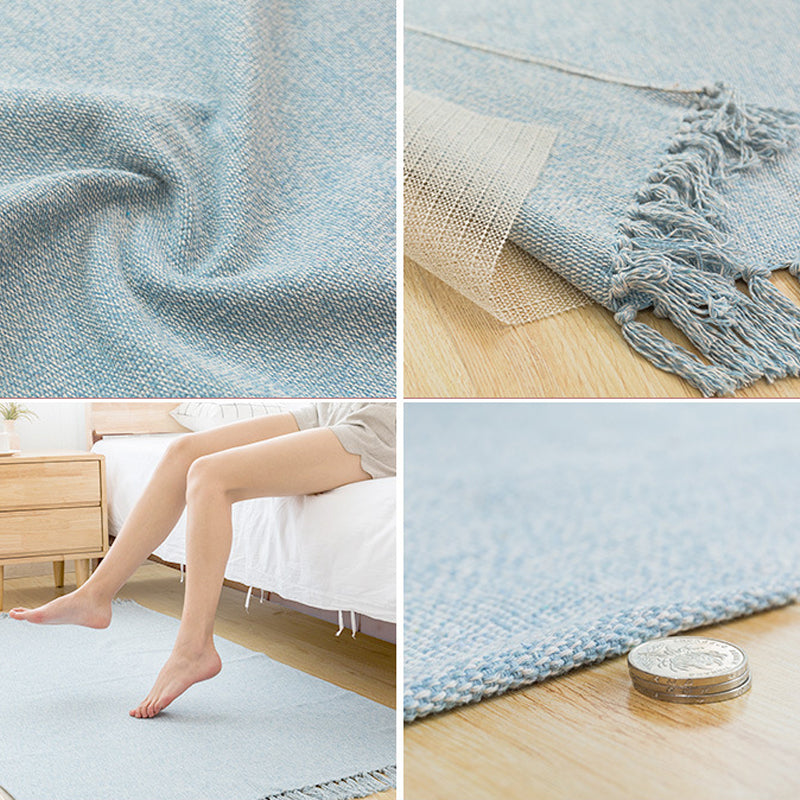 Sikunuo | Land bedroom carpet multicolored solid color carpet cotton pet friendly easy to maintain indoor carpet with tassels