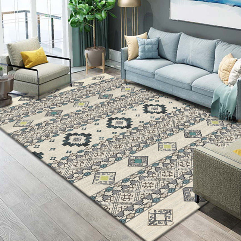 Sikunuo | Western Parlor Rug Multicolored Geometric Pattern Area Rug Polypropylene Easy Care Pet Friendly Washable Indoor Rug