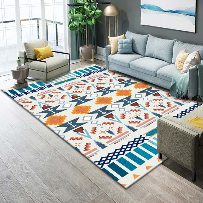 Sikunuo | Western Parlor Rug Multicolored Geometric Pattern Area Rug Polypropylene Easy Care Pet Friendly Washable Indoor Rug