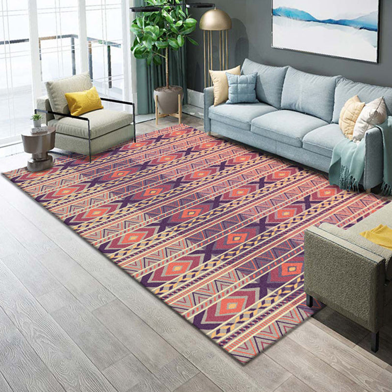 Sikunuo | Western Parlor Rug Multicolored Geometric Pattern Area Rug Polypropylene Easy Care Pet Friendly Washable Indoor Rug