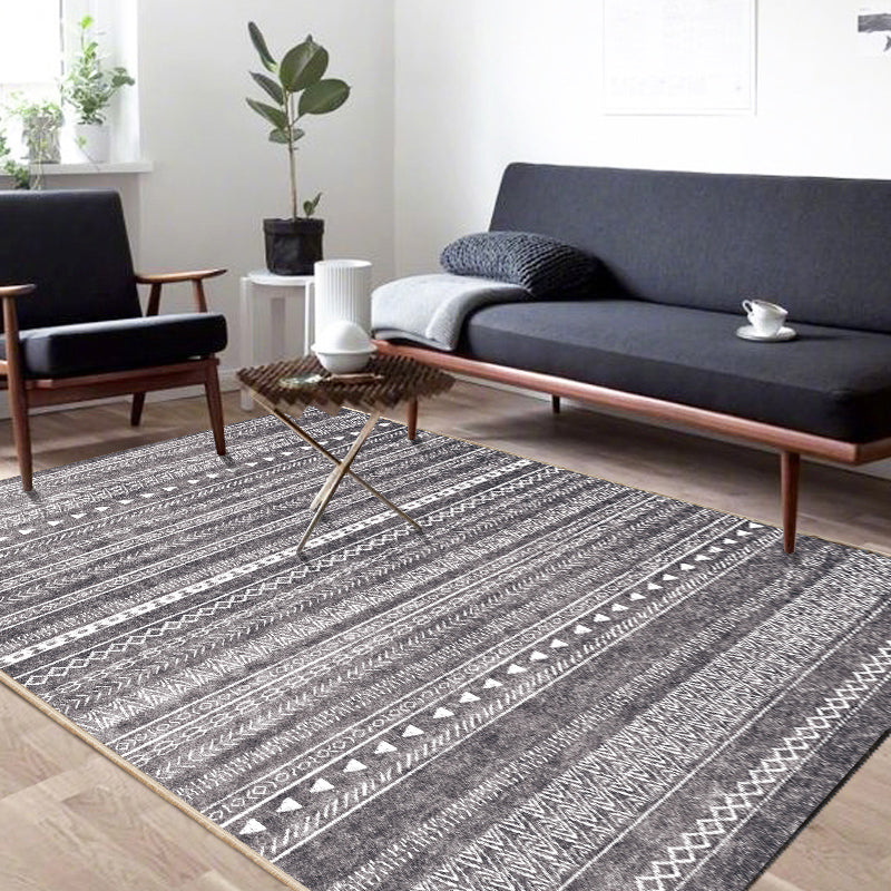 Sikunuo | Bohemian Living Room Rug Multicolor Geometric Pattern Rug Polyester Non-Slip Mat Pet-Friendly Indoor Rug