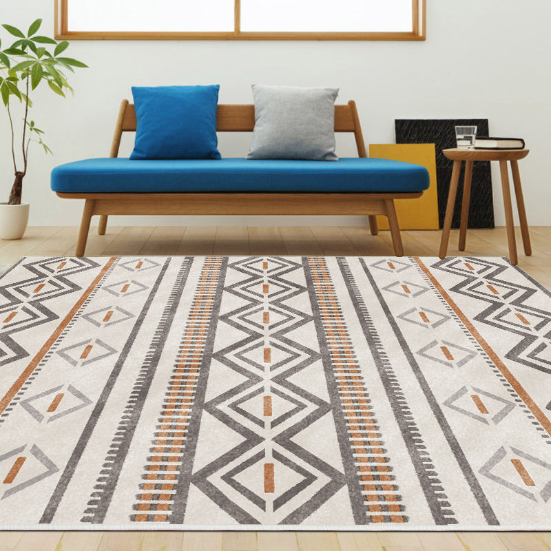 Sikunuo | Bohemian Living Room Rug Multicolor Geometric Pattern Rug Polyester Non-Slip Mat Pet-Friendly Indoor Rug