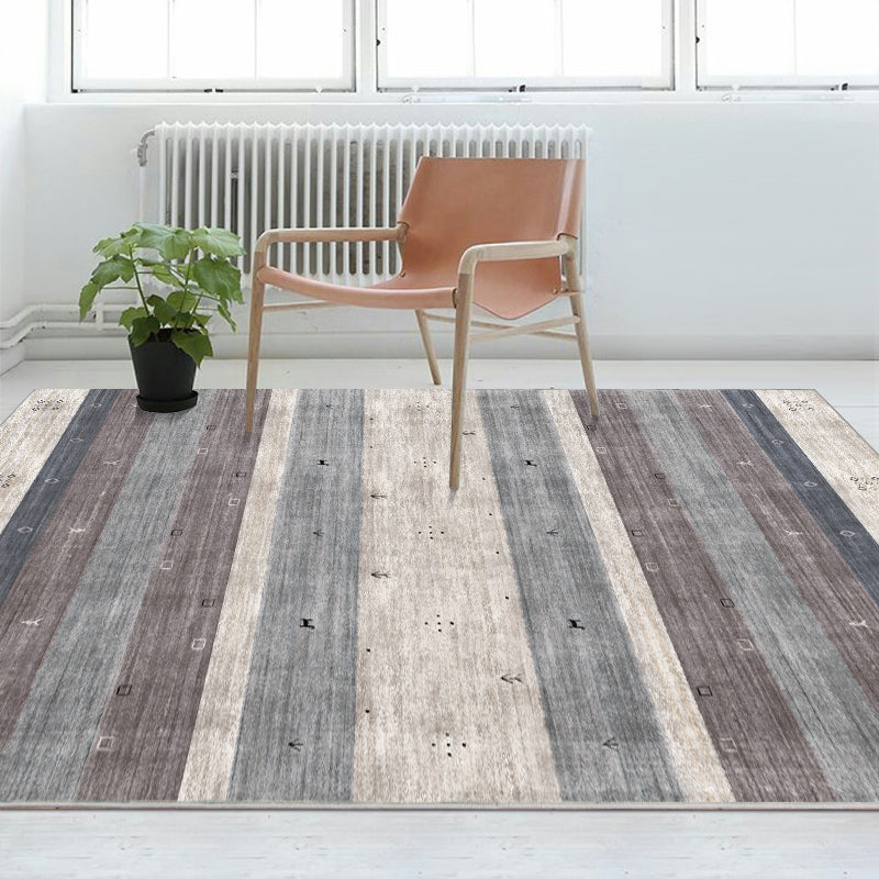 Sikunuo | Bohemian Living Room Rug Multicolor Geometric Pattern Rug Polyester Non-Slip Mat Pet-Friendly Indoor Rug
