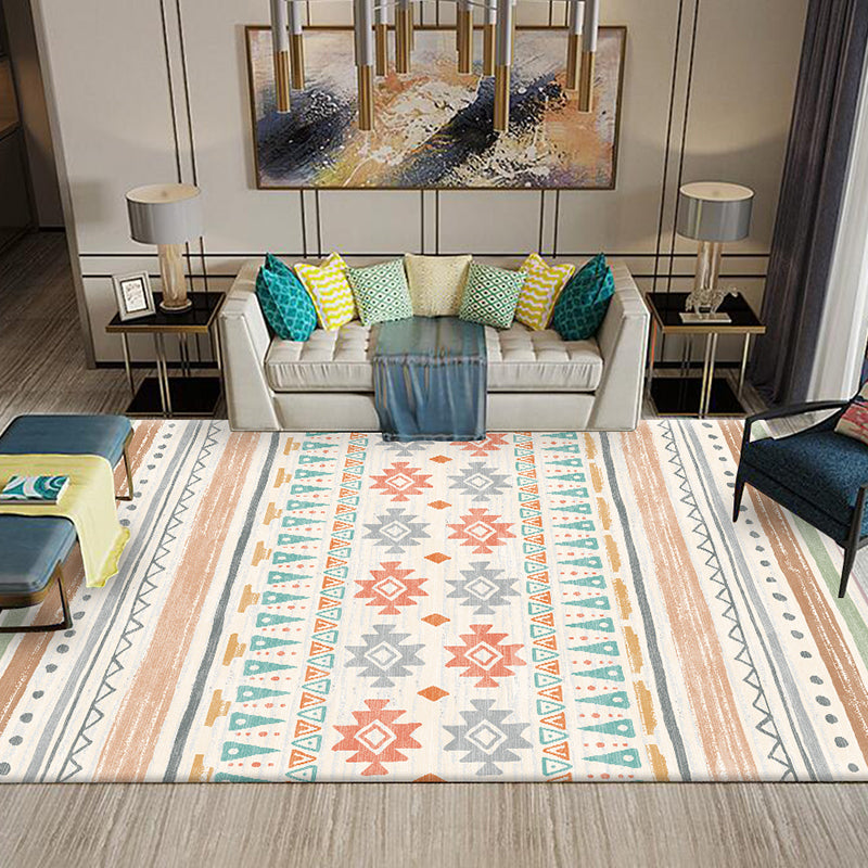 Sikunuo | Multicolored Southwestern Carpet Polypropylene Stripes Printed Area Rug Non-Slip Backing Pet-Friendly Maintenance-Friendly Indoor Rug for Decor