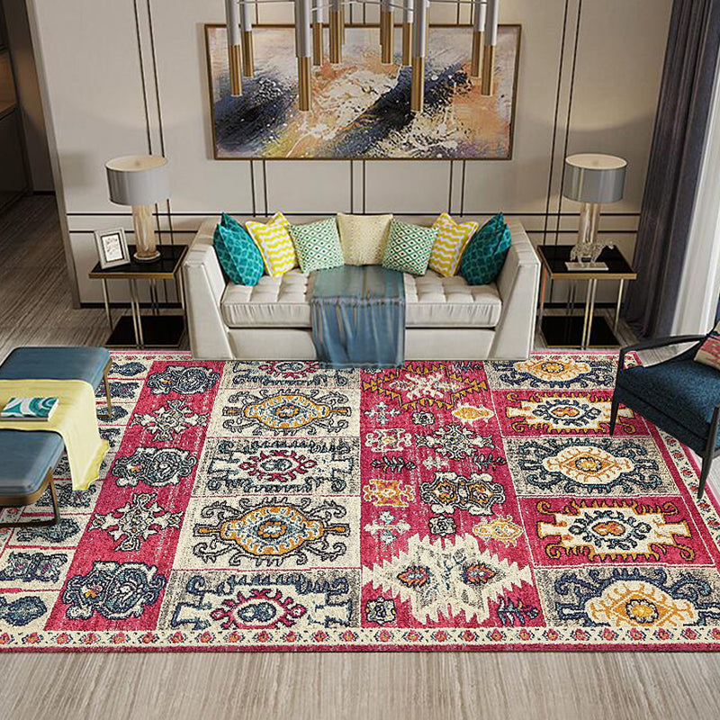 Sikunuo | Multicolored Southwestern Carpet Polypropylene Stripes Printed Area Rug Non-Slip Backing Pet-Friendly Maintenance-Friendly Indoor Rug for Decor