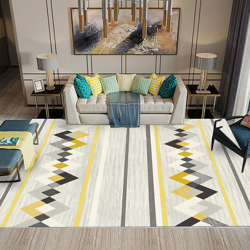 Sikunuo | Multicolored Southwestern Carpet Polypropylene Stripes Printed Area Rug Non-Slip Backing Pet-Friendly Maintenance-Friendly Indoor Rug for Decor
