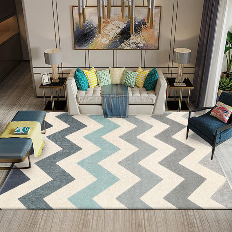 Sikunuo | Multicolored Southwestern Carpet Polypropylene Stripes Printed Area Rug Non-Slip Backing Pet-Friendly Maintenance-Friendly Indoor Rug for Decor