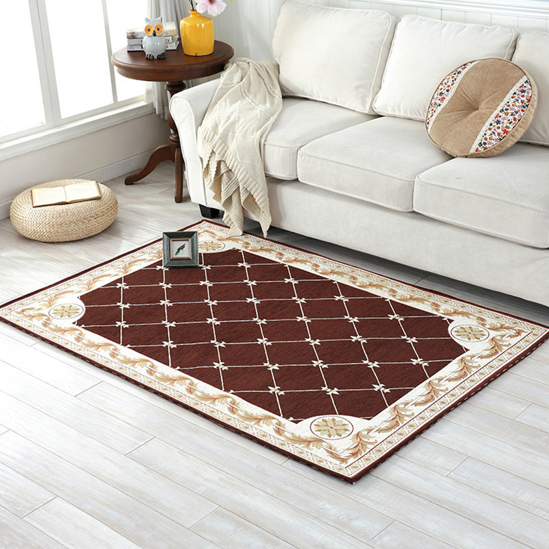 Sikunuo | Retro geometric pattern carpet Multicolor Polyester indoor mat non-slip pet friendly maintenance friendly rug for home