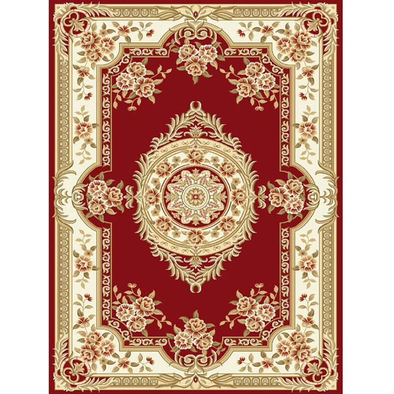 Sikunuo | Antique Salon Carpet Multicolor Floral Pattern Carpet Polyester Non-Slip Backing Pet-Friendly Indoor Carpet