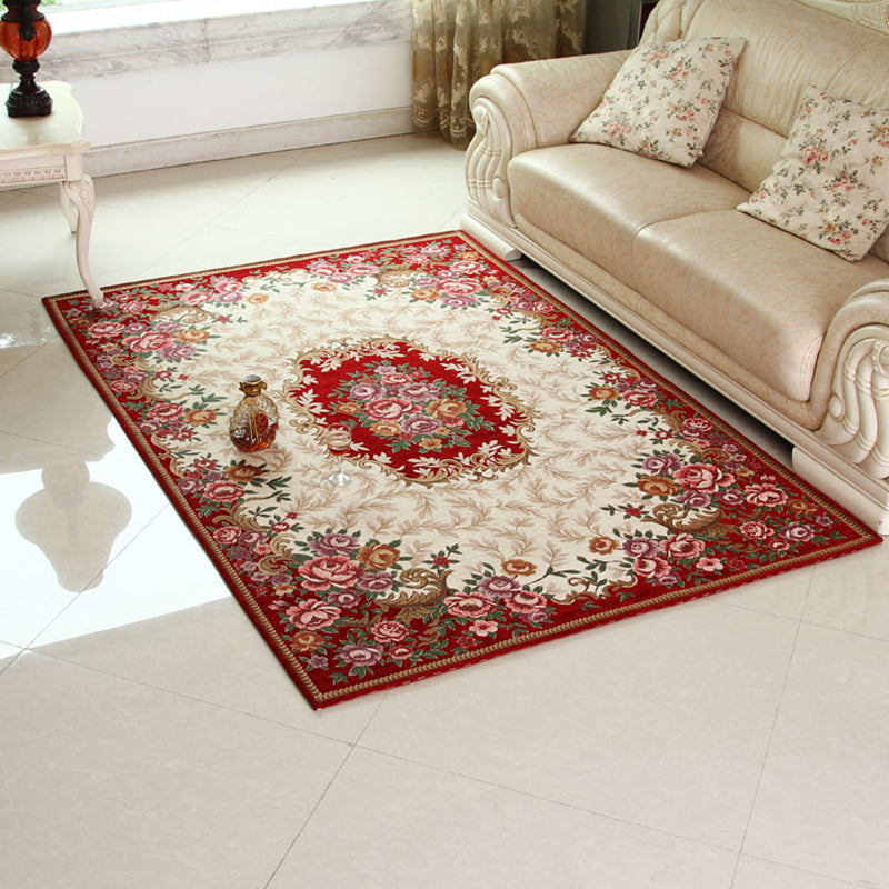 Sikunuo | Multicolored Retro Rug Synthetic Floral Pattern Area Rug non-slip backing Stain-resistant Washable Rug for the Living Room