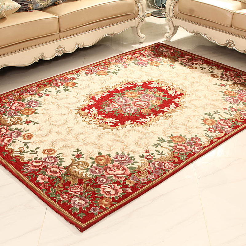 Sikunuo | Multicolored Retro Rug Synthetic Floral Pattern Area Rug non-slip backing Stain-resistant Washable Rug for the Living Room