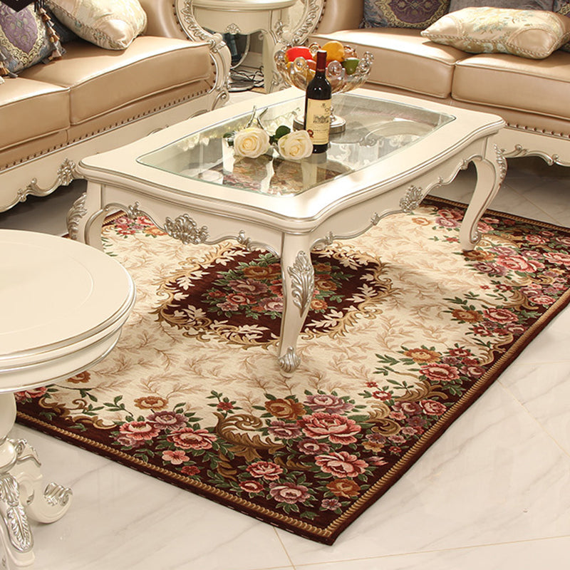 Sikunuo | Multicolored Retro Rug Synthetic Floral Pattern Area Rug non-slip backing Stain-resistant Washable Rug for the Living Room