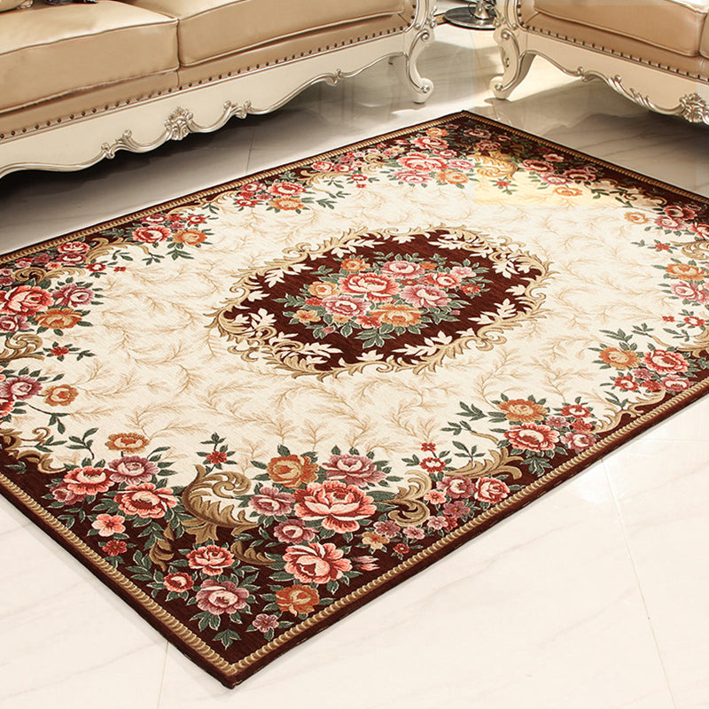 Sikunuo | Multicolored Retro Rug Synthetic Floral Pattern Area Rug non-slip backing Stain-resistant Washable Rug for the Living Room