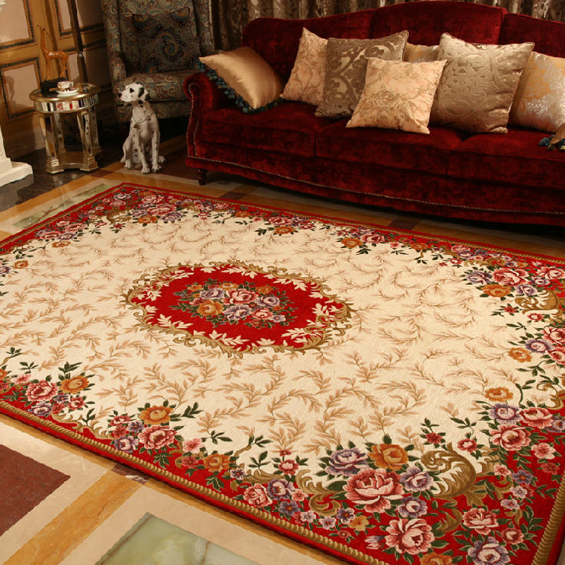 Sikunuo | Multicolored Retro Rug Synthetic Floral Pattern Area Rug non-slip backing Stain-resistant Washable Rug for the Living Room
