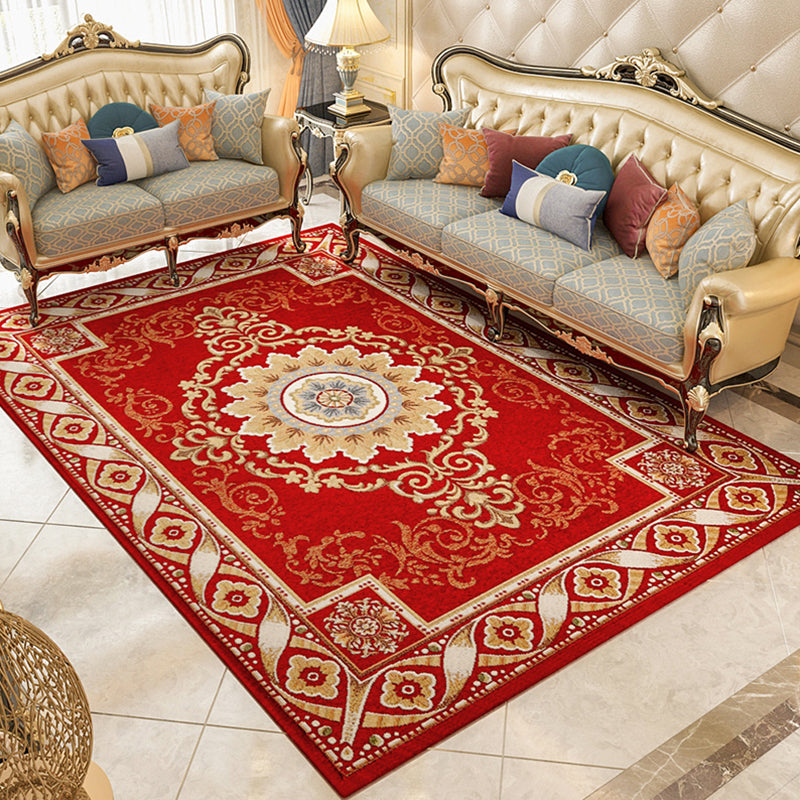 Sikunuo | Shabby Chic Floral Rug Multicolored Synthetic Rug With Non-Slip Back Stain Resistant Washable Rug for Living Room