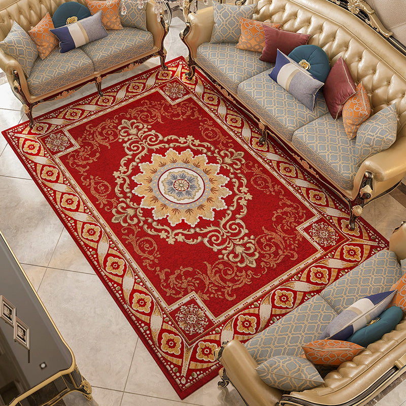 Sikunuo | Shabby Chic Floral Rug Multicolored Synthetic Rug With Non-Slip Back Stain Resistant Washable Rug for Living Room