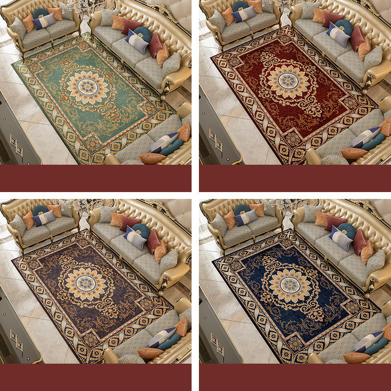 Sikunuo | Shabby Chic Floral Rug Multicolored Synthetic Rug With Non-Slip Back Stain Resistant Washable Rug for Living Room
