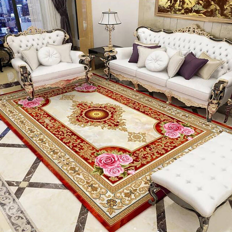 Sikunuo | Olden Parlor Rug Multicolored Floral Pattern Rug Synthetic Maintenance Friendly Stain Resistant Washable Rug